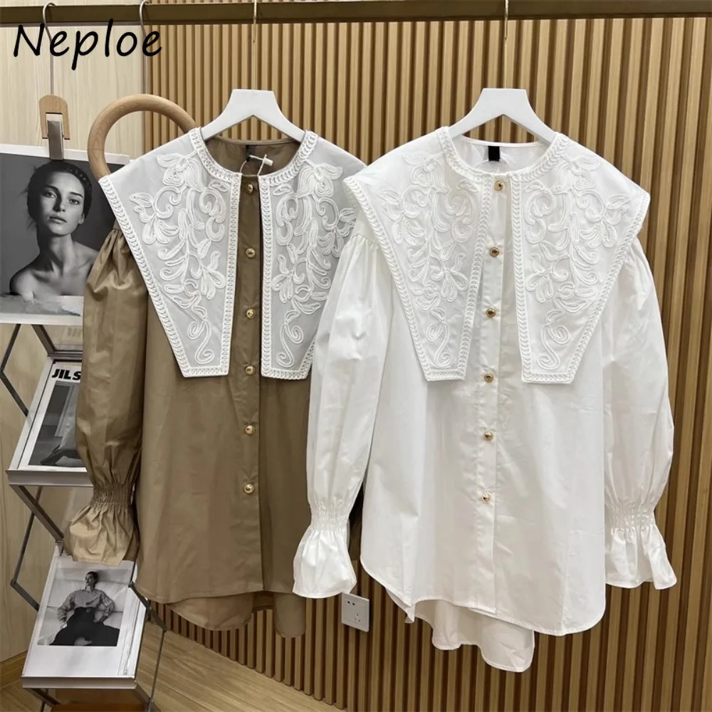 Neploe Elegant Streetwear Trendy Europe Crop Top Personalized Ruffled Vintage Discoid Flower Shirt Loose Casual Commuter Blusas