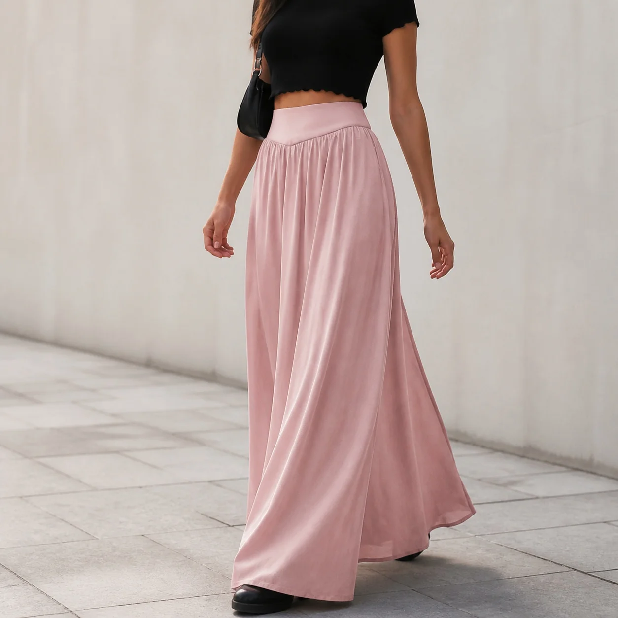 Women's High Waist Long Thin Palazzo Pants with Pockets Draped Skirt Style Skirts For Women Flowy Wide Leg Bottoms Solid Color