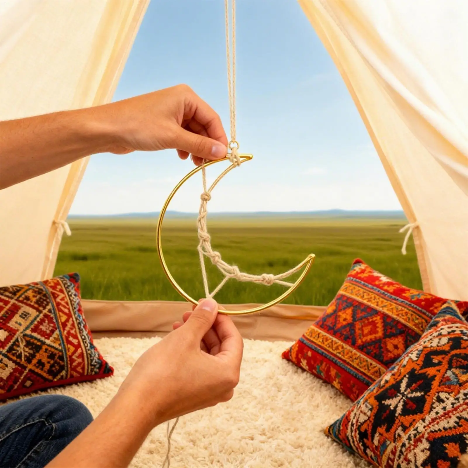 Anéis artesanais de metal, 4 peças, enfeites de lua dourada, pentagrama de natal, coração, apanhador de sonhos, suprimentos para projeto de arte de casa de férias