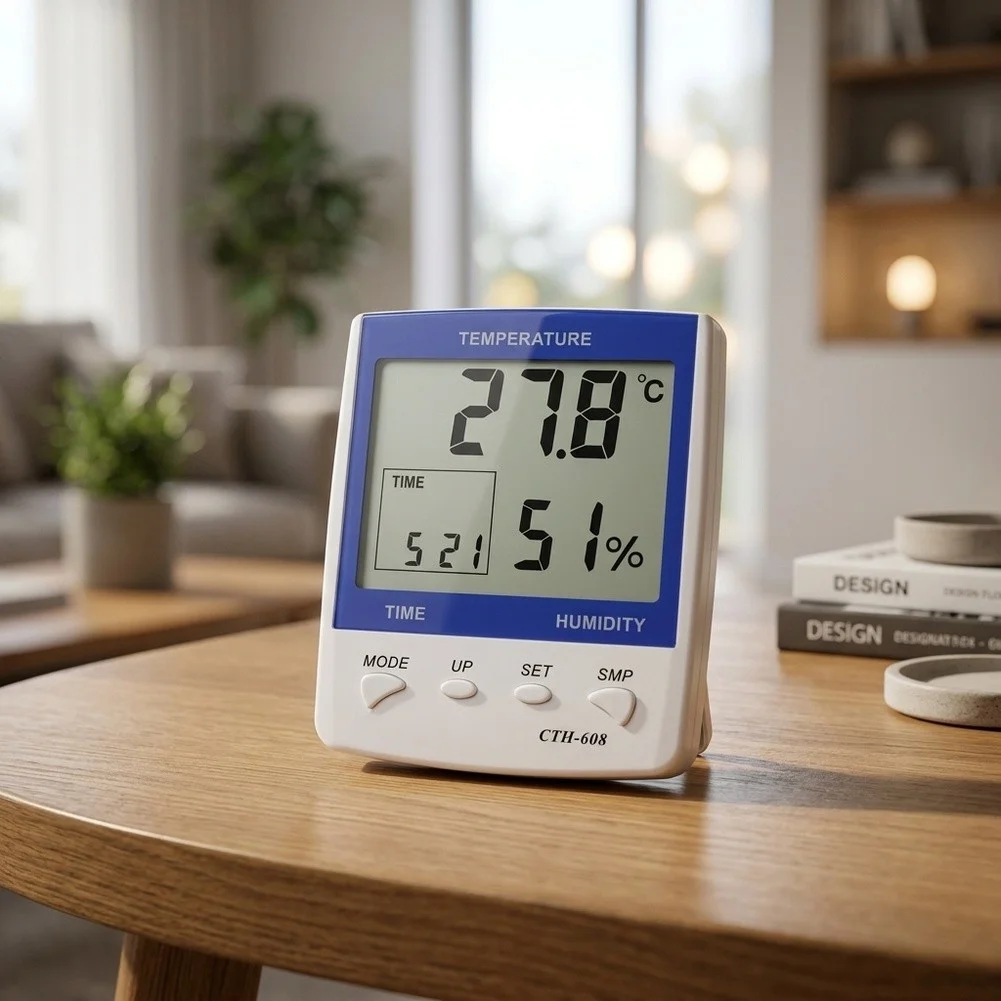 Indoor Digital Thermometer Hygrometer with Alarm Clock Hourly Chime and Memory Function for Health Plant Care Storage