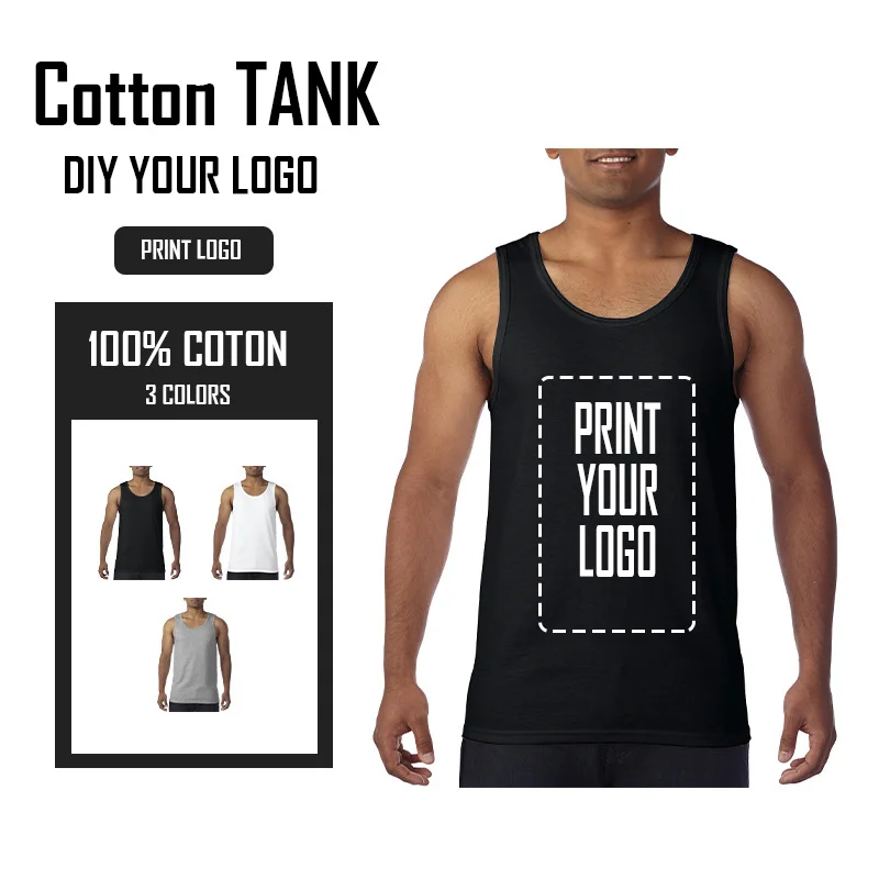 New Fashion Cotton Sleeveless Shirts Tank Top Men DIY LOGO Fitness Shirt Mens Singlet Bodybuilding Workout Gym Vest Fitness Men