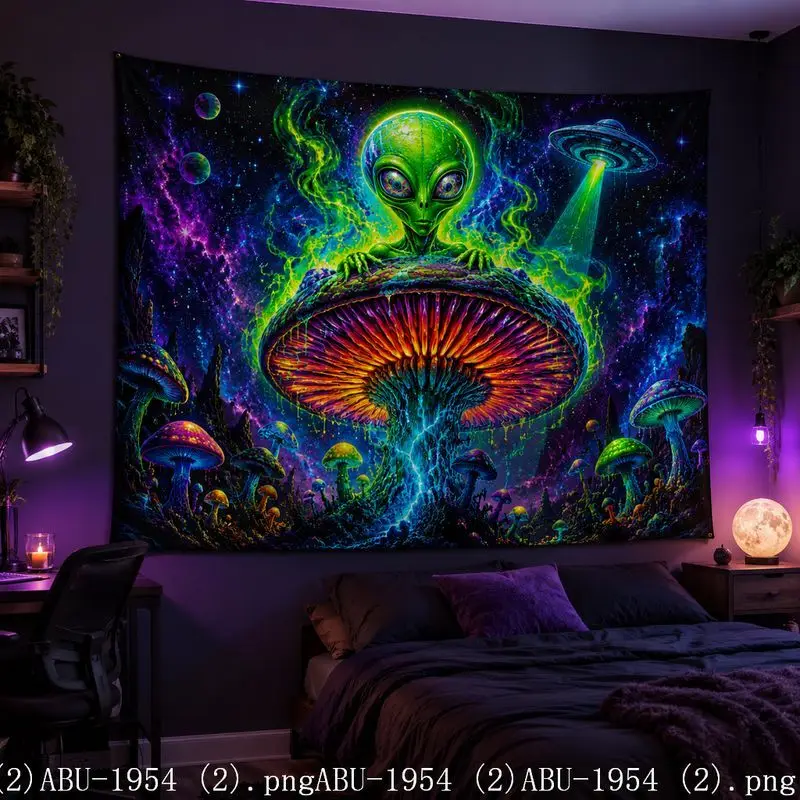 VIKAMA Psychedelic Alien Space Mushroom Tapestry Wall Hanging Cloth Fluorescent Atmosphere Bedroom e-Sports Room Decoration