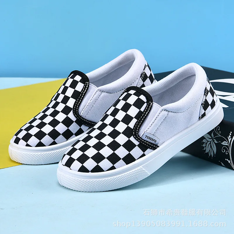 

Boys and Girls Shoes Four Seasons New Checkerboard Flower Grid One Pedal Board Shoes Students Versatile Classmates