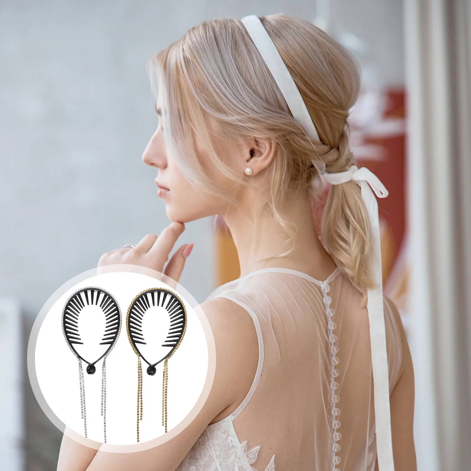 

4Pcs Bird Nest Hair Clips for Women Easy Ponytail Bun Maker Flexible Expandable Rhinestone Hair Bun Accessories