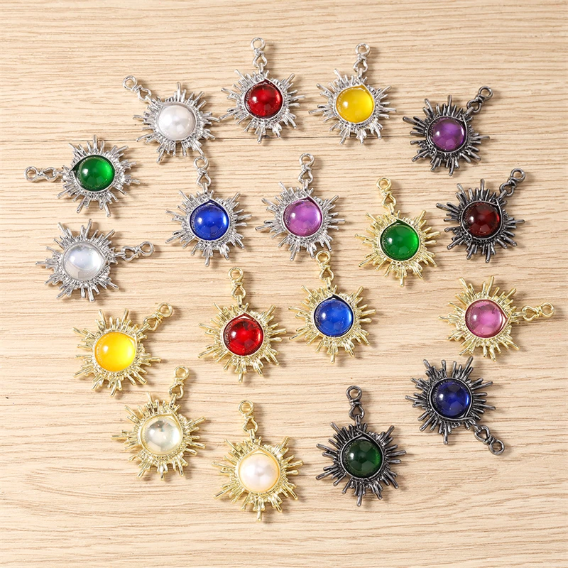 5 Stück 24x32mm Niedliche Bunte Kristall-Metall-Sonnenanhänger für Halsketten, Ohrringe, Armbänder, DIY-Bastelzubehör, Schmuckherstellungszubehör – Detail 4
