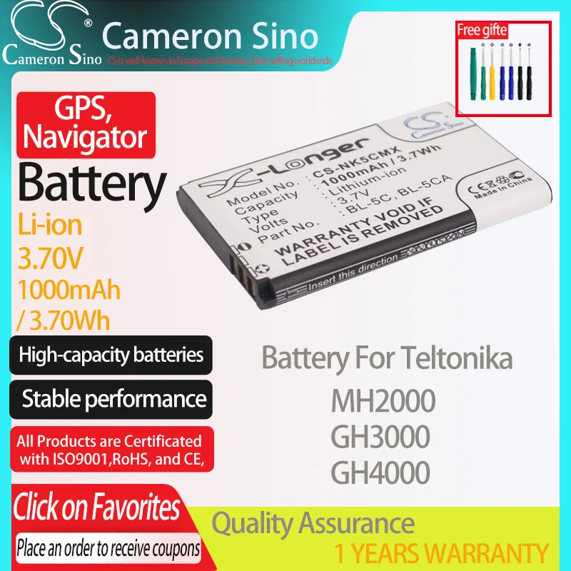 CameronSino Battery for Teltonika MH2000 GH3000 GH4000 fits Lark Bjorn BL-6SP GPS,Navigator battery 1000mAh/3.70Wh 3.70V Li-ion