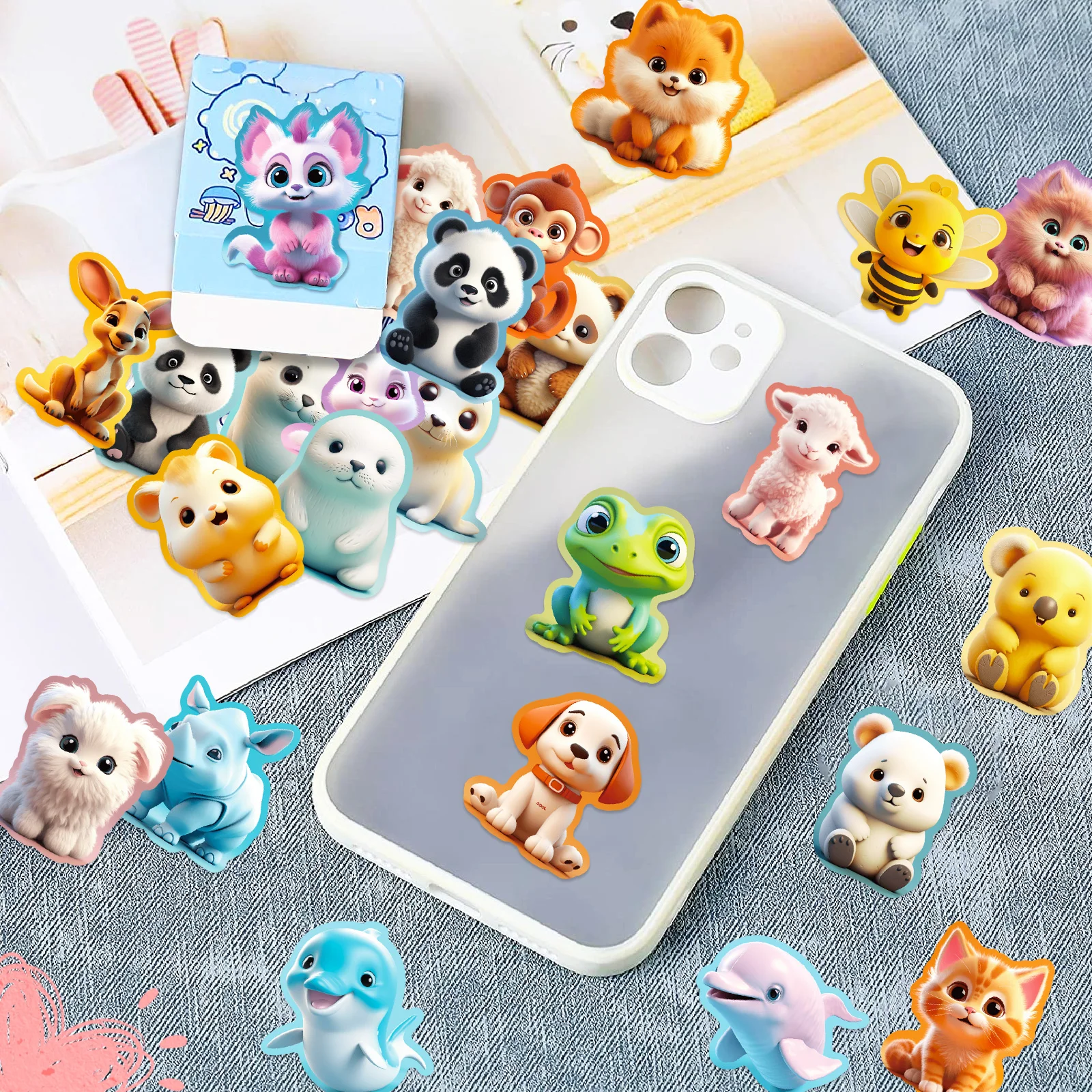 50 Buah Stiker Doodle Tahan Air Hari Ini Hewan Lucu 3D Stiker Sepeda Motor, untuk Casing Ponsel Laptop Mobil Cangkir Botol Air Bagasi