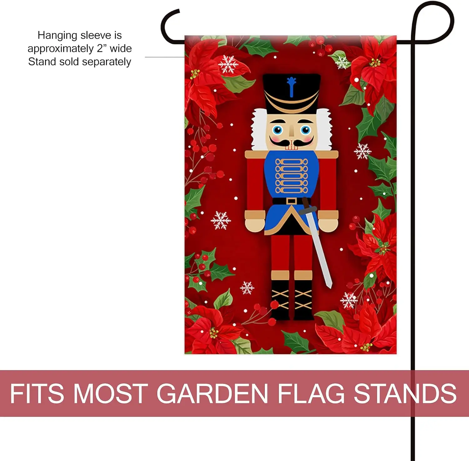 Texupday Merry Christmas Nutcracker Poinsettia Decor Garden Flag Winter Outdoor Yard Flag 12