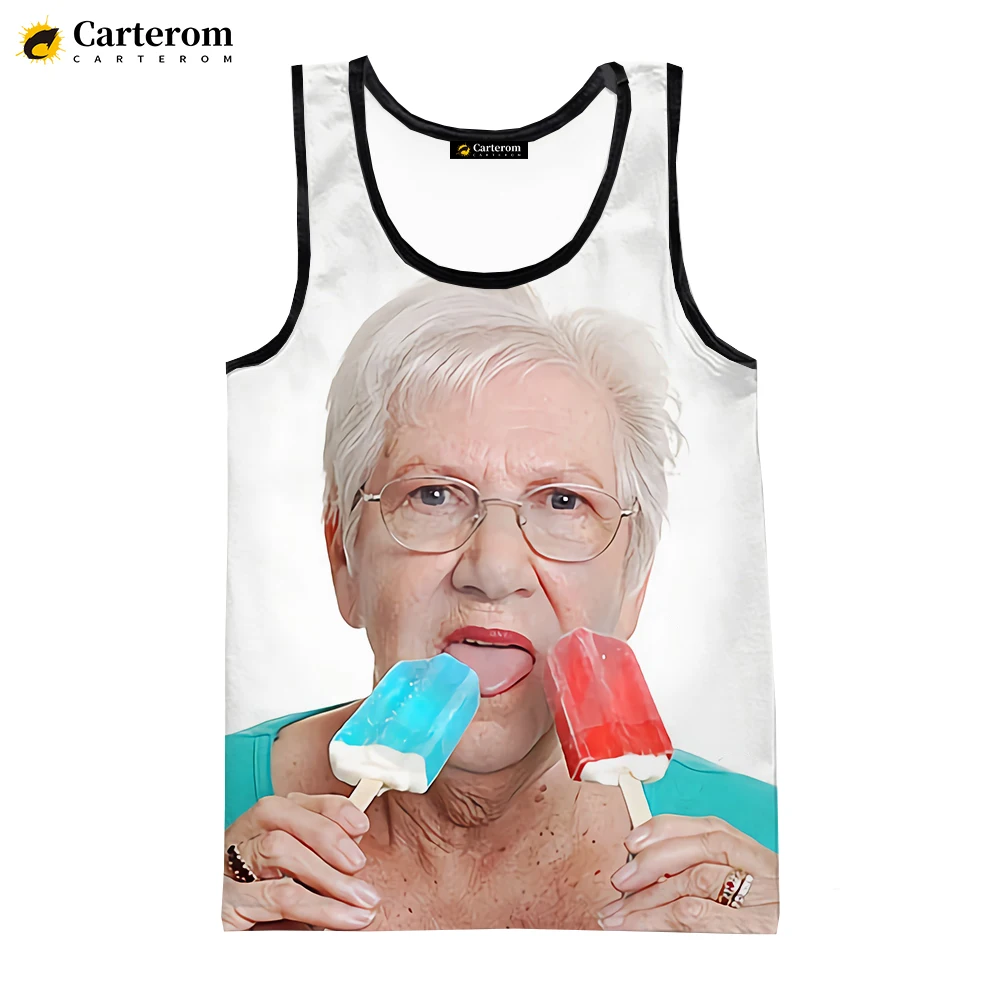 Funny Men Lady Licking A Red Popsicle Tank Tops Sleeveless T Shirts Digital Printing Harajuku 3D Printed Oversized Tees Tops 6XL