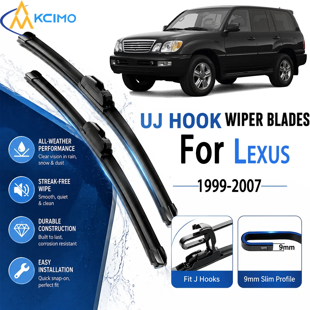 Durable Natural Rubber U‑Hook Frameless Wiper Blades 24"+22" For LEXUS LX470 J100 1999-2007 Smooth No‑Streak Windshield