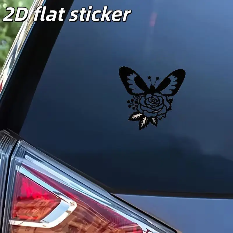 

1Pc 2D Flat Retro Rose Butterfly Art Waterproof Vinyl Sticker for Car Window Body Decor