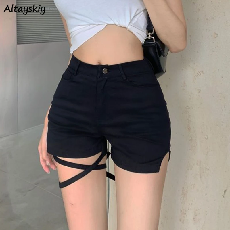 

Bandage Hotsweet Shorts Women Chic Slim Summer Leisure Hip Hop Irregular Thin Designed Gothic Street Denim Cool Personality Girl