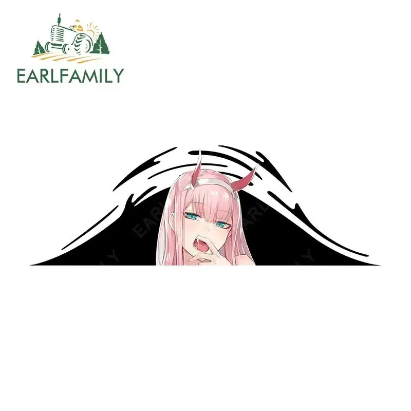 EARLFAMILY 13cm x 4.4cm Zero Two Peeker Car Stickers Anime Trunk Creative Windows Decal Laptop Fanart Occlusion Scratch Decor