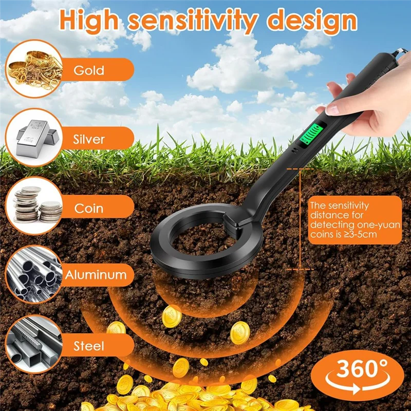 Metal Detector A25P, rilevatore con acustico e avvisi 360 °   Rilevatore di tesori per metal detector portatile con scansione per oggetti metallici