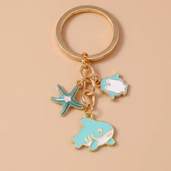 Cartoon Marine Life Keychain Enamel Shark Penguin Starfish Key Rings for Women Men Handbag Pendant Key Chains DIY Accessories