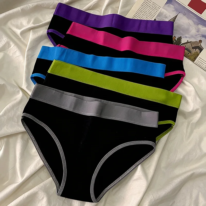 5Pcs Minimalist Sports Style Women's Cotton Triangle Pants Comfortable And Elastic Casual Underwear Women's Breathable Underwear