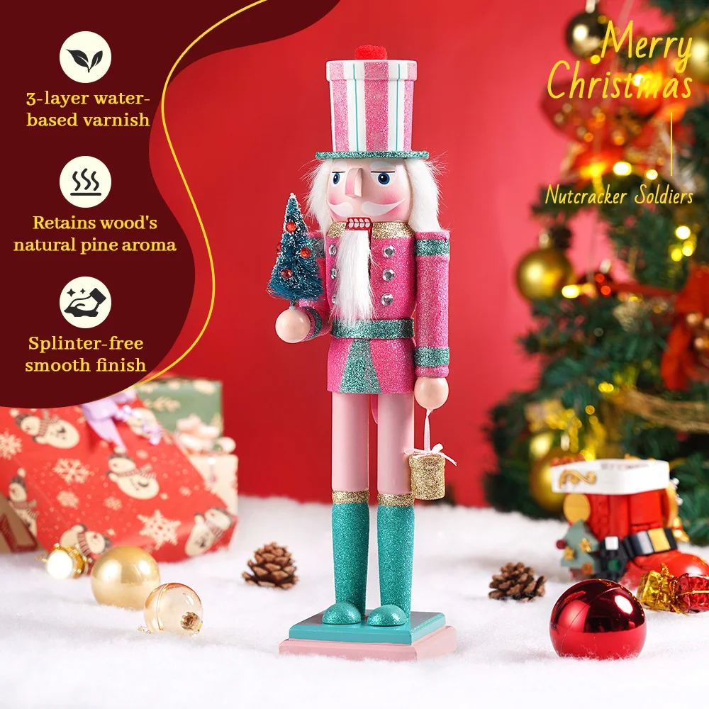 38CM Nutcracker Sparkling Christmas Tree-themed Puppets Handcrafted Decoration Christmas New Year Holiday Decoration Gift