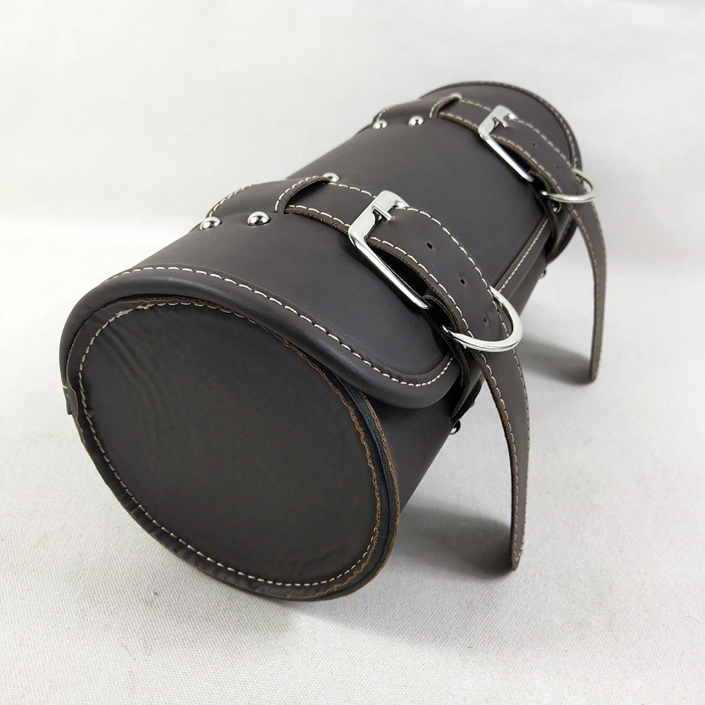 

Motorcycle Fork Bag Waterproof Pu Handlebar Pack For Cruiser Dark Brown Durable Weatherproof Tool Phone