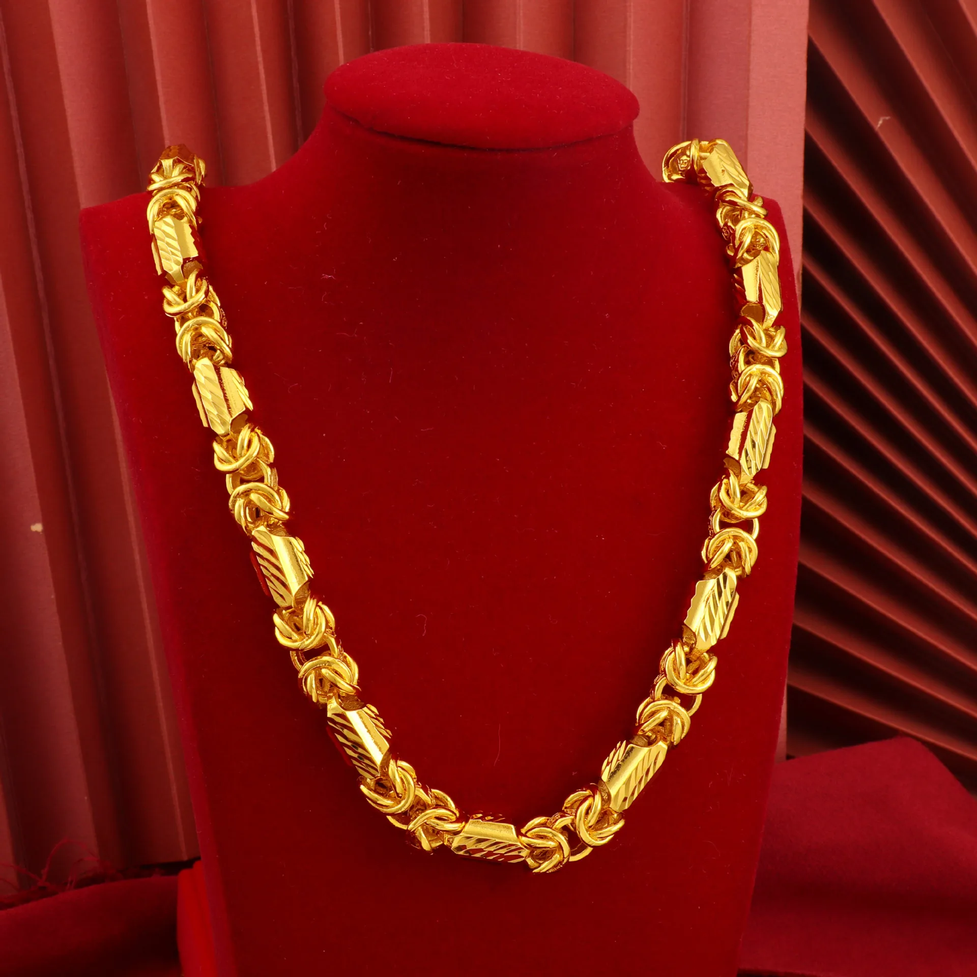 بريق الذهب التنين نمط الرجال الرائدة قلادة الخيزران مسمار الرمال النحاس مطلي 18K الذهب الفتوة الغلاف الجوي رجل قلادة سلسلة