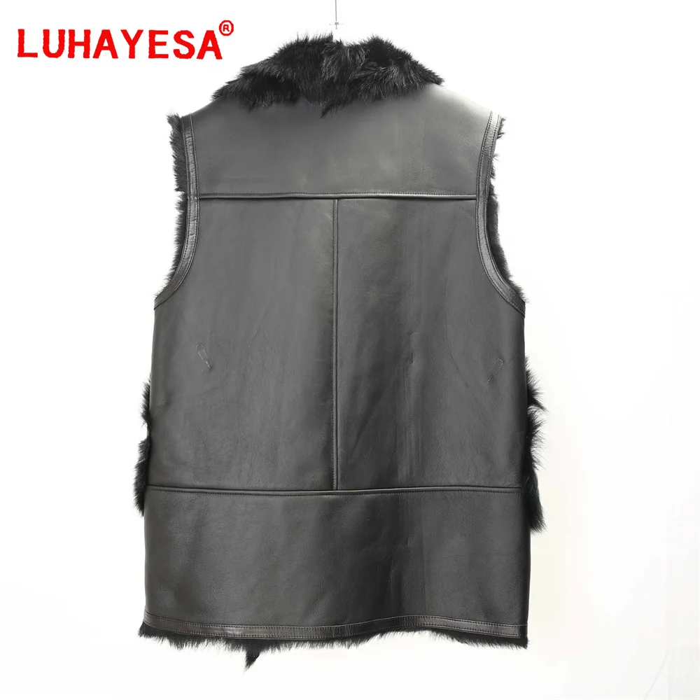 2024 Spain Tuscany Lamb Fur Shearling Vest Women Fashion Winter Warm Black Medium Long Real Fur Vests