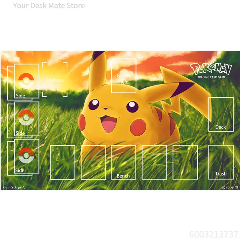 Premium Rubber Pokemon Battle Playmat Classic Fire Dragon&Electric Mouse, Johto Starters Cute Cartoon Clear Card Zone Layout Pad