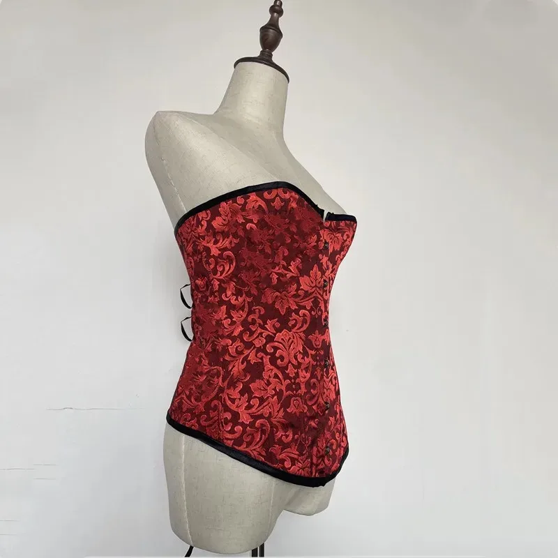 Corset surbuste floral jacquard rouge pour femme, bustier à la taille avec fermeture éclair sur le devant, corset sexy, corset grande taille, lingerie