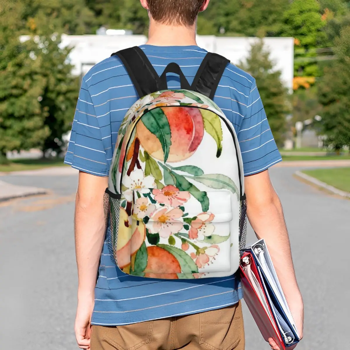 Peach Fruit Pattern Oil Painting Backpack Student BookBag Children School Bag Computer Shoulder Bags for Men Women