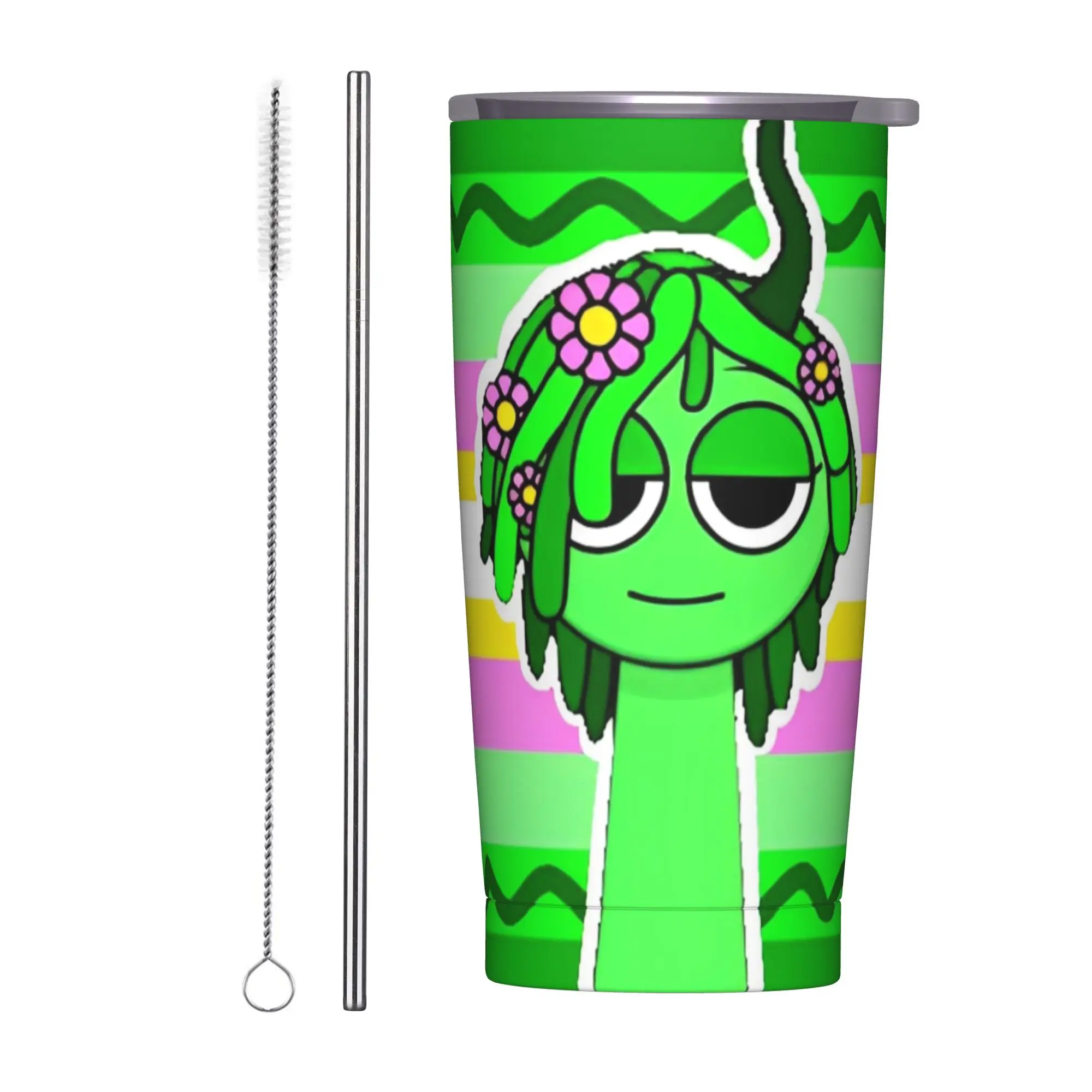 Sprunki Cartoon Anime Tumbler Vacuum Insulated  Thermal Cup with Lid Straw Double Wall Mugs Water Bottle