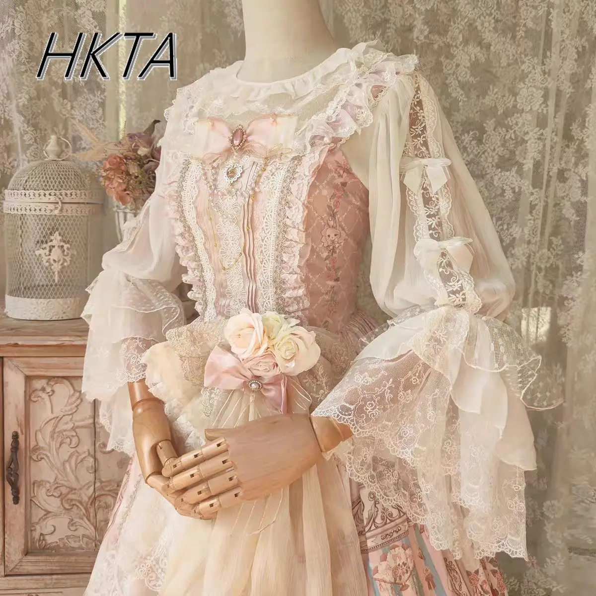 لوليتا كم طويل المتتالية الجولة الرقبة طويلة الأكمام قمصان النساء أنيقة البلوزات البيضاء الدانتيل الربط فضفاض الشيفون Blusas فتاة