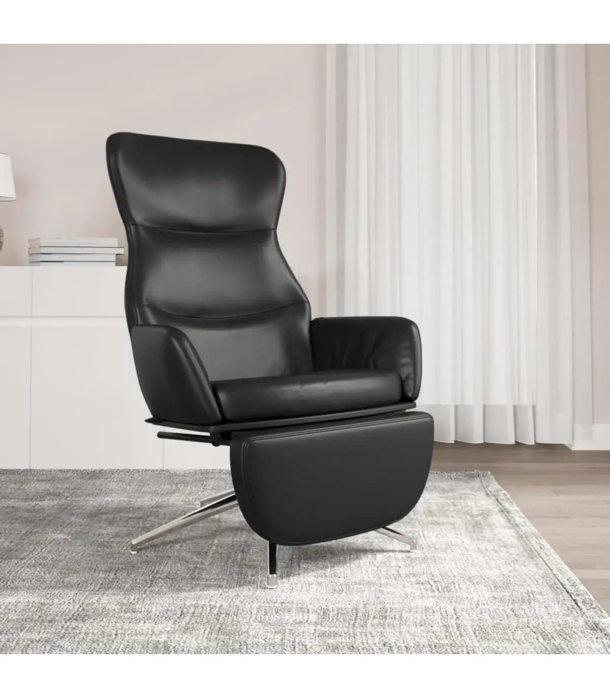 Armchairs relax armchair with footrest artificial black shiny leather