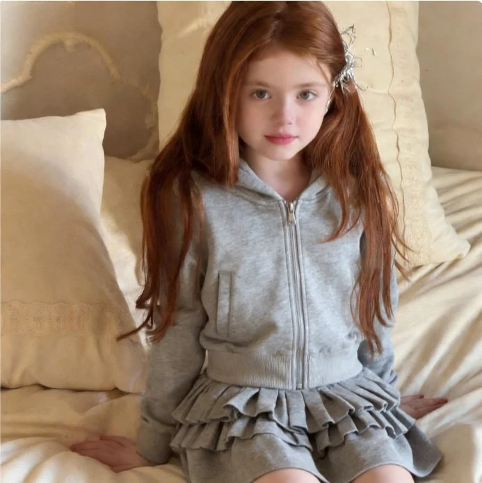 

Осень/зима 2022, новая детская одежда, корейский серый кружевной вязаный комплект для девочек, детская трикотажная нижняя юбка