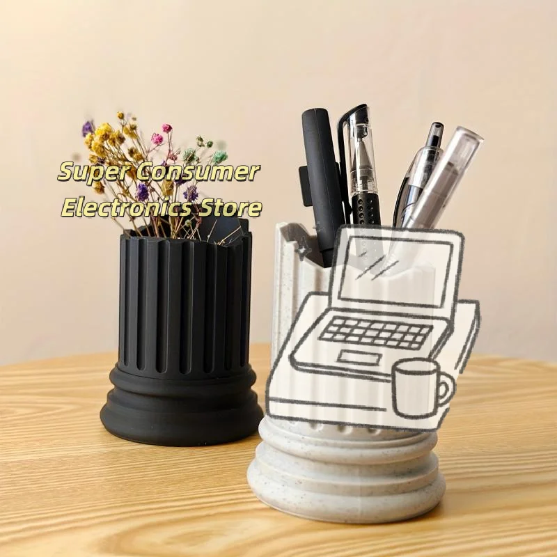 Ancient Greek Style Roman Pillar Pen Holder Irregular Storage Box Pen Container