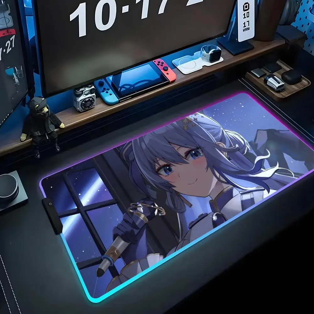 

hoshimati suisei Mouse Pad RGB Gaming Mousepad Big LED Pad PC Desk Mat Luminous Mouse Pad Large Keyboard Mats Table Rug With