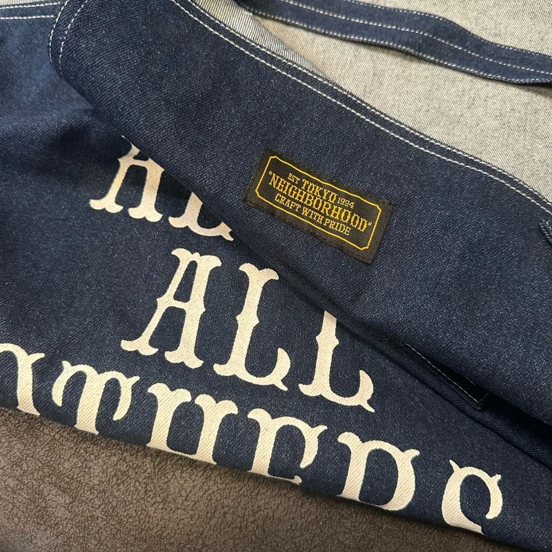 NBHD Vintage Washed Denim Fabric Monogram Print Coffee Shop Workwear Cargo Apron Craftsman Cover-Up