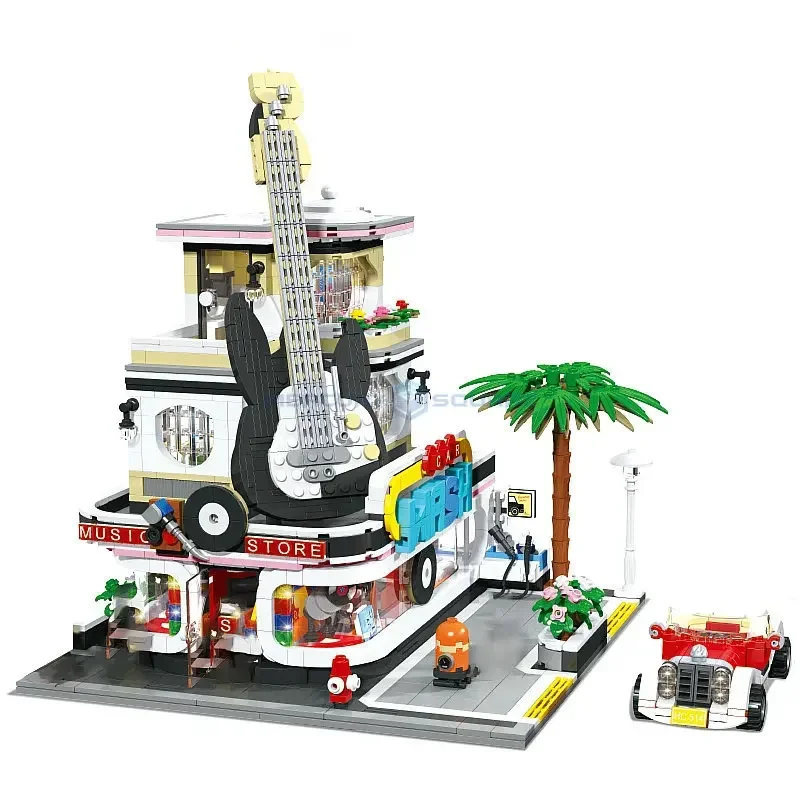 The Guitar House Music Concert Hall Car Wash Shop Street View Moc Modular Building Blocks 89105 Model Bricks Set Ideas Toy Gift