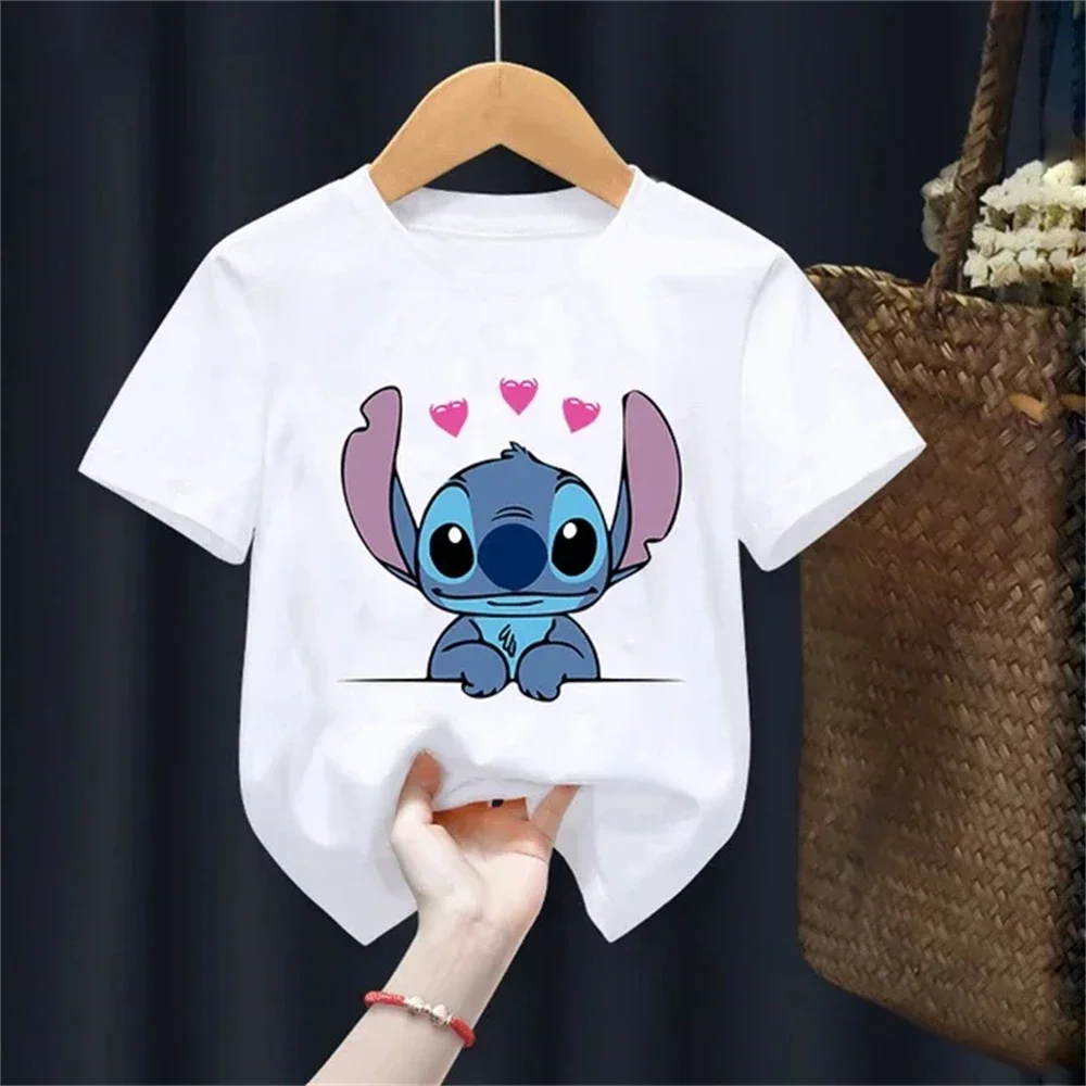 MINISO Lilo Stitch Children T-Shirt Kawaii T Shirt Anime Cartoons Children Casual Clothes Tee Shirt Kid Girl Boy Fashion Y2K Top