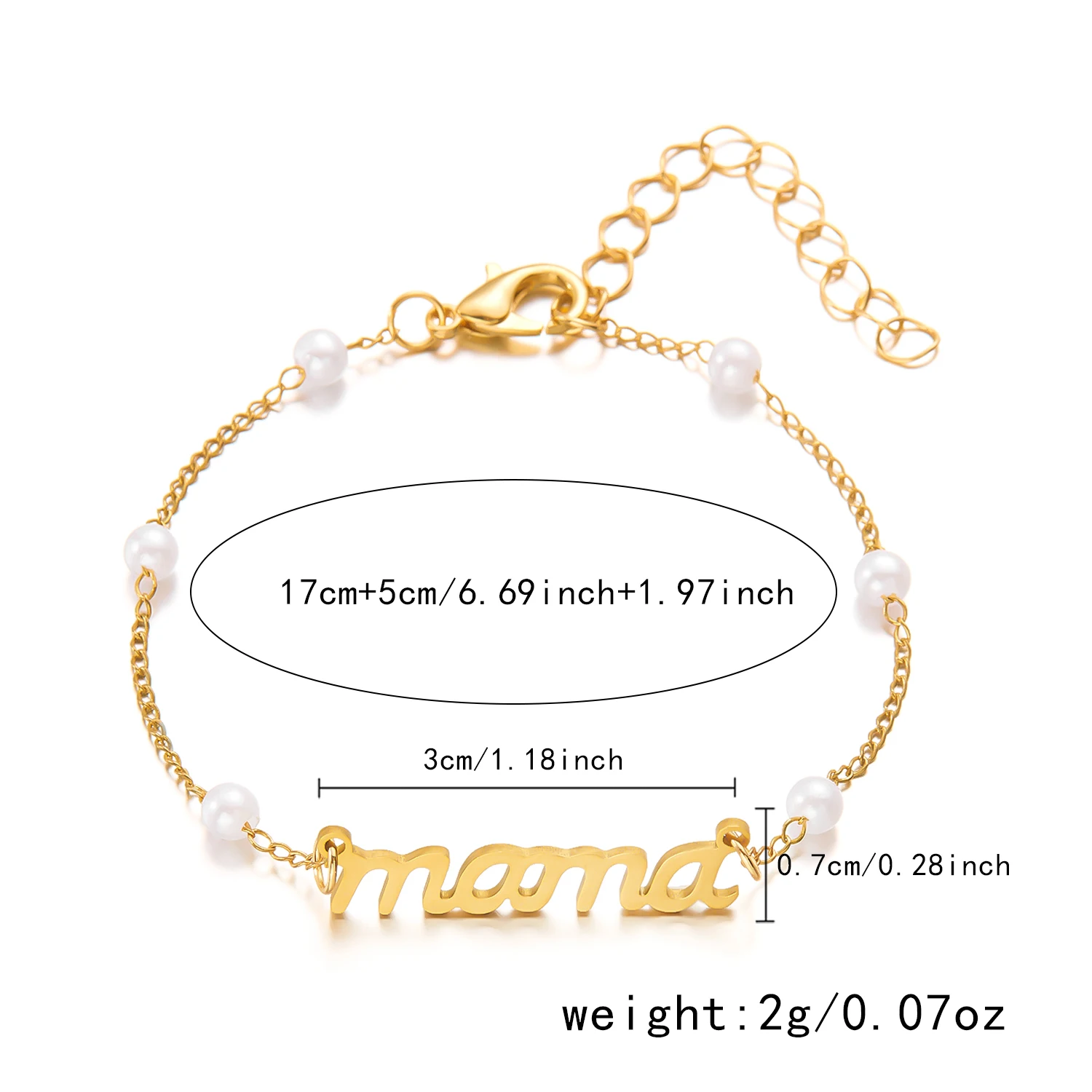 Imitation Pearl Letter Mama Pendant Bracelets Fashion Charms Stainless Steel Chains Bracelet for Women Jewelry Mother\'s Day Gift