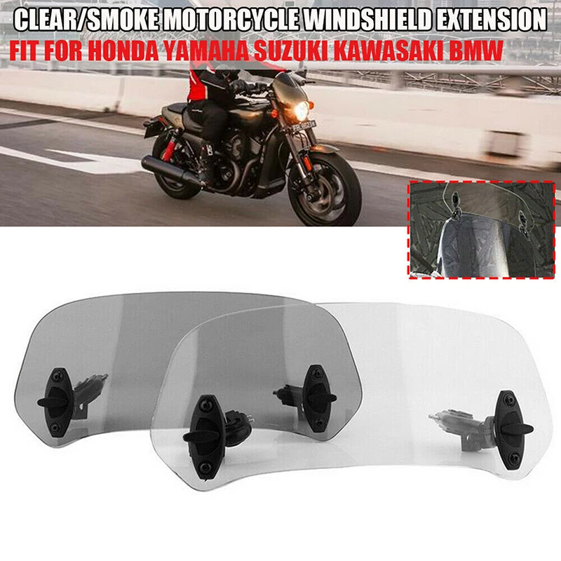 

Clear/Smoke Motorcycle Windscreen Air Deflector Adjustable Windshield Extension Spoiler Universal For Honda Yamaha Suzuki