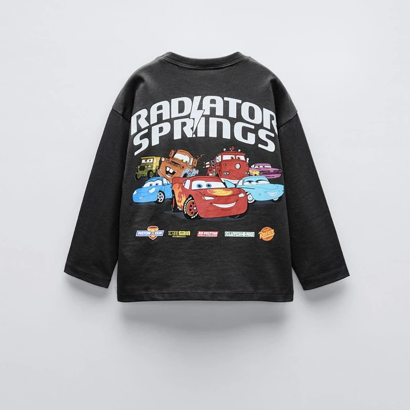 ربيع الخريف الاطفال ملابس طويلة الأكمام تيز القمم المطبوعة الكرتون سيارة طفل الفتيان Crewneck البلوز قاعدة قميص ملابس الأطفال