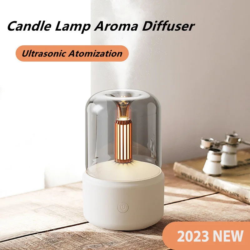 2023 New Candle Lamp Aroma Diffuser Air Humidifier Electric Aromatherapy Diffuser 120ML Flame Humidifier USB Desktop Night Light