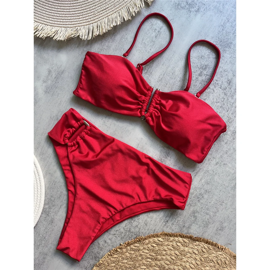 4 Farben, V-förmiger, gepolsterter Damen-Badeanzug, hochtaillierter Bikini, zweiteiliges Bikini-Set, Badebekleidung, Badeanzug, Modell V6583. – Detail 33