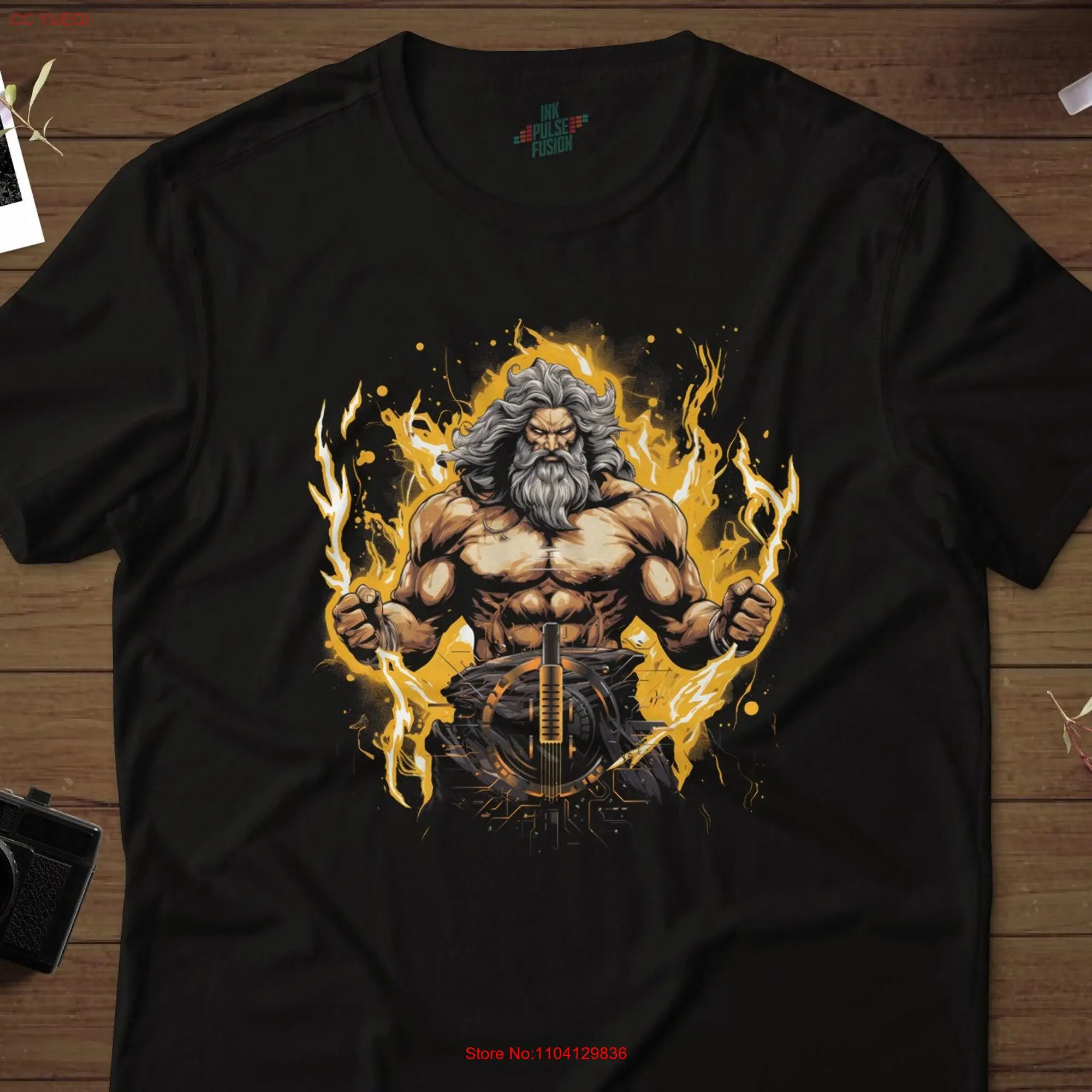 Zeus Greek God of Thunder Holding a Lightning Olympus Ancient Mythology Anime Style Art T Shirt long or short sleeves