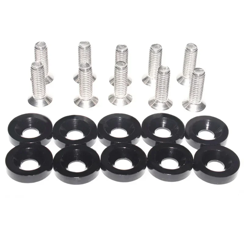 Universal 10Pcs M6 Aluminum Concave Hex Fastener Screws Washers Kit Auto Bumper Engine License Plate Mount Bolts