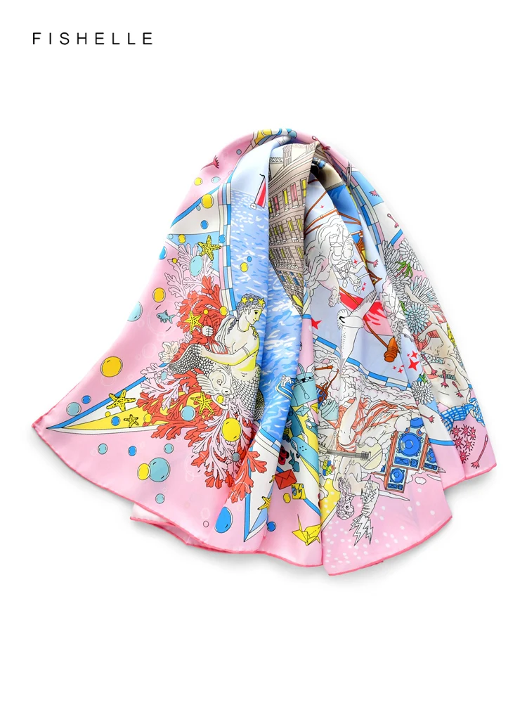 Pink sailboat myth 100% natural silk scarf square head scarves twill luxury gift women wrap bandana hijab shawl lady neckerchief