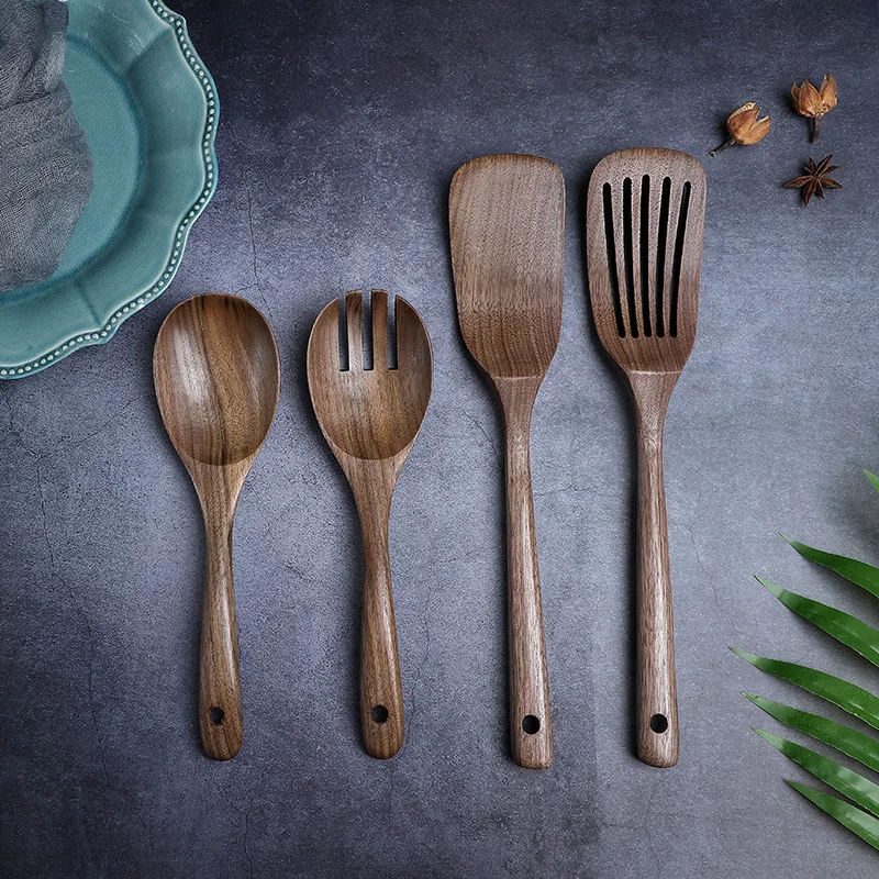 Black walnut spatula, spoon, fork, cooking set, wooden spatula, non stick pan, household wooden polishing, kitchen utensils