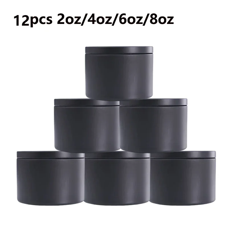 12PCS Empty Aluminum Tins Cans Cosmetic Cream Jar with Screw Lid Round Candy Spice Candle Storage Containers  White Black Box