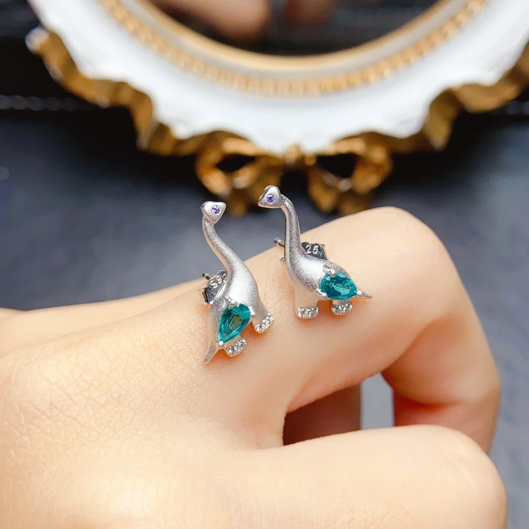 FS 3*5mm Natural Green Topaz S925 Sterling Silver Ddinosaur Earrings for Women Fine Charm Weddings Jewelry Certificate MeiBaPJ