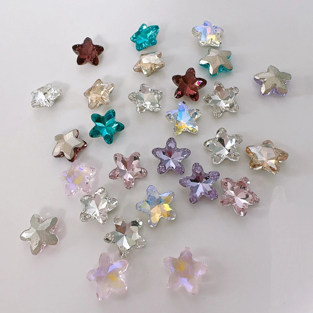 10pcs Crystal Fantasy Star Nail Art Charm Fairy Flatback Shiny Starfish Nail Decoration DIY Kawaii Summer Nail Accessories