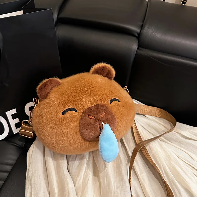 Lindo capibara Snot puede tirar hacia fuera bolso cruzado de felpa monedero de felpa creativo dibujos animados Anime Capybara bolso de hombro regalo de cumpleaños