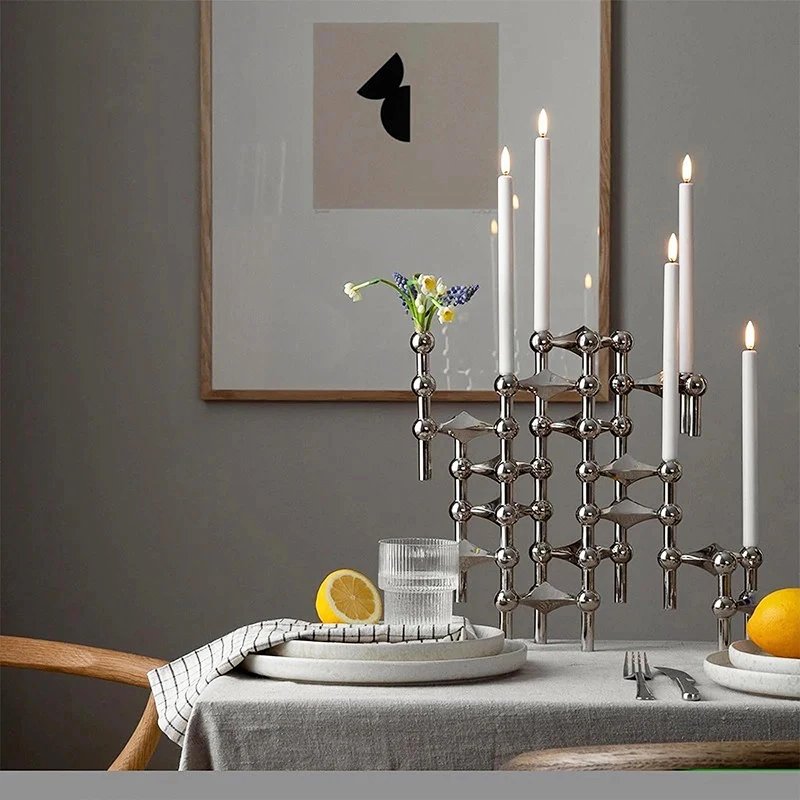 Metal Molecular Structure Candle Holder Nordic Silver Candlestick Centerpiece Living Room Decoration Gift Home Decore Candelabra